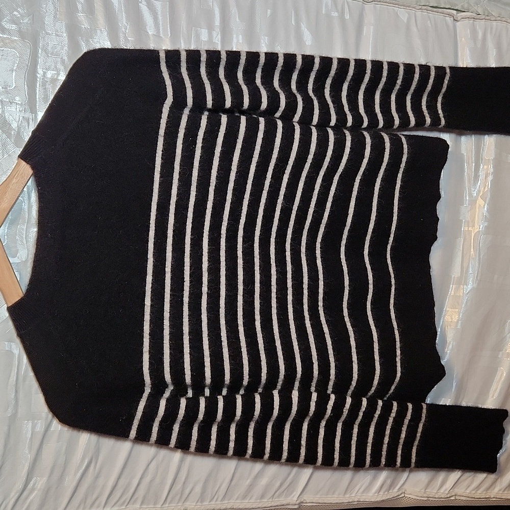 La Ligne Made In Italy Black and White Mixed Striped Crew Neck Sweater sz S - Picture 2 of 16